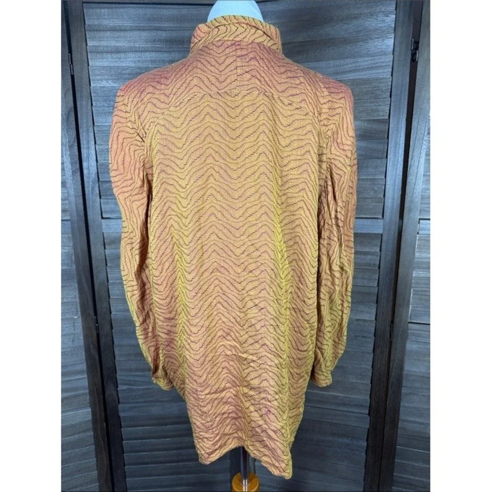 Vivanni Vintage Draped Front Button Down Blouse Orange Magenta‎ Wavy Textured L